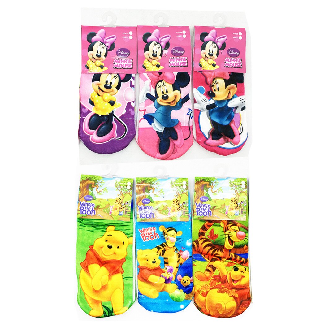 Set de sosete pentru copii pentru o fata Disney 903031-093-6PK, 6 bucati, Minnie Mouse si Winnie the Pooh, Tiparit, Multicolor